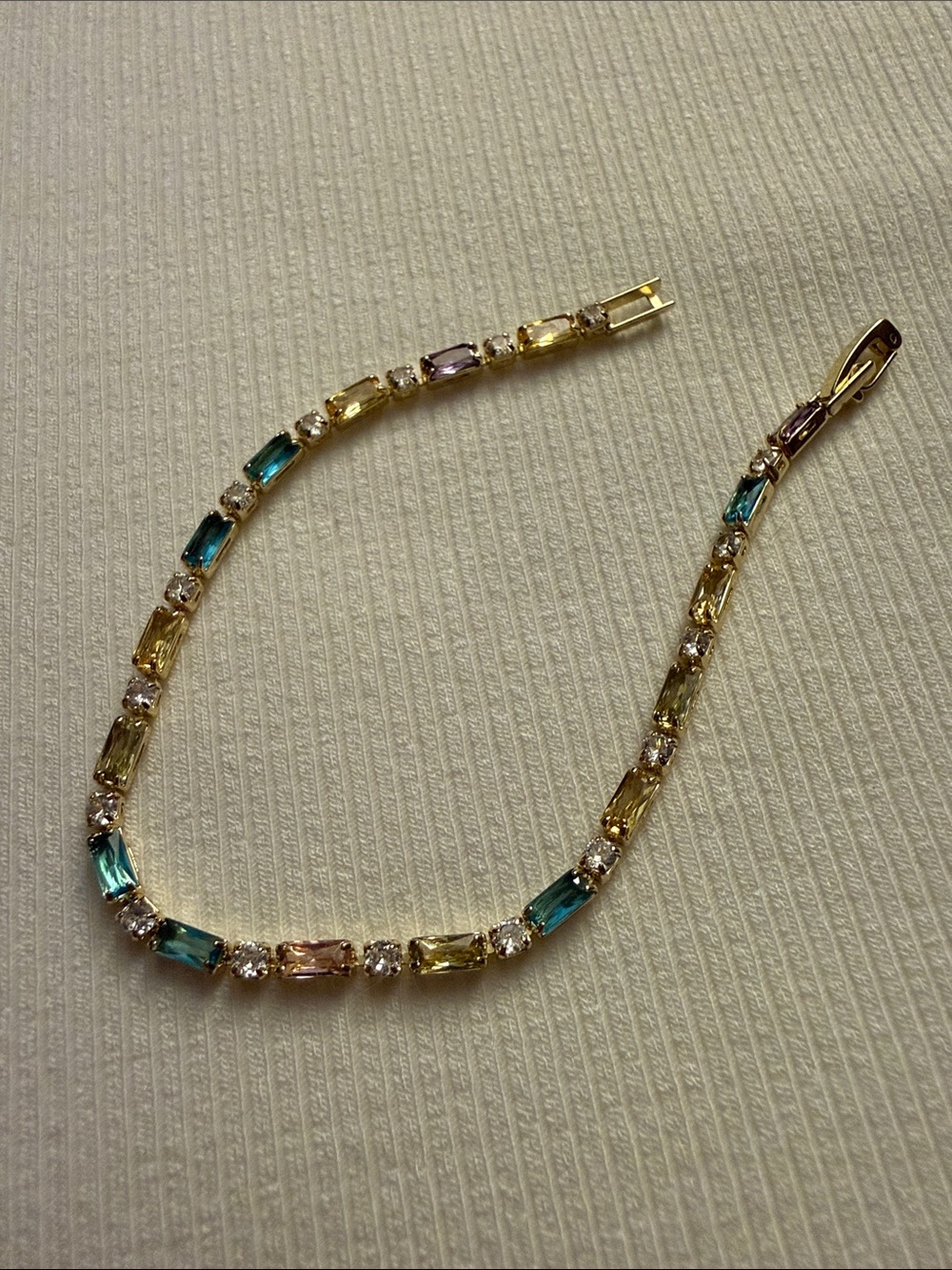Gold-Tone Multicolor Crystal - Gold filled Tennis Bracelet 7”